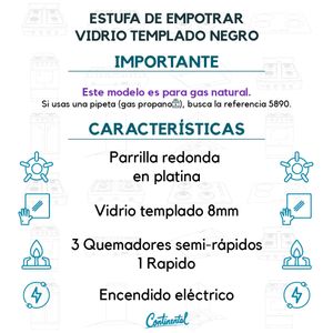 Estufa De Empotrar Vidrio 5883 Gas Natural Negro