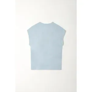Camiseta con escote en V azul para mujer