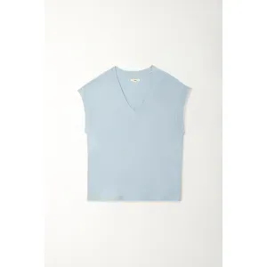 Camiseta con escote en V azul para mujer