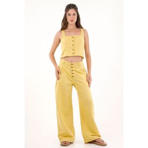 Camisa manga sisa con botones amarilla para mujer