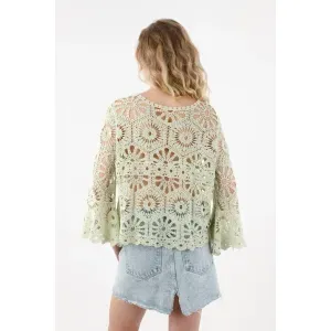 Camisa manga larga bordada verde para mujer