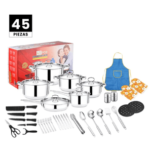Juego Ollas Y Sartenes 45 Piezas Acero Quirurgico Inoxidable Antiadherente Cocina Cookware