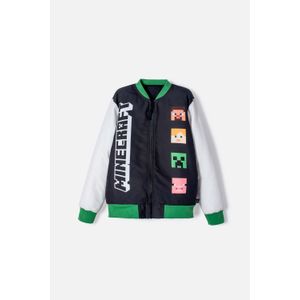 Chaqueta de Minecraft marfil y negra estampada en frente para niño
