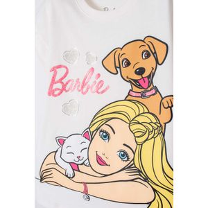 Camiseta de Barbie manga corta marfil para niña