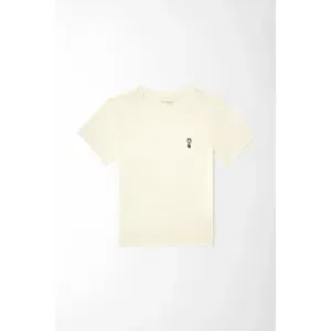 Camiseta para mujer en algodón marfil fit ceñido con bordado