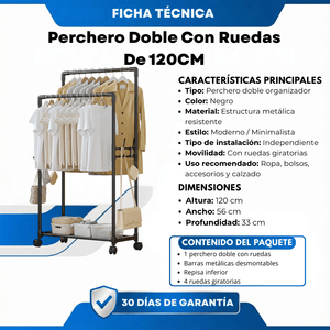 Perchero Doble Con Ruedas De 120CM