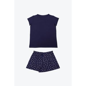 Conjunto pijama de 2 piezas elaborado en algodón con cuello redondo