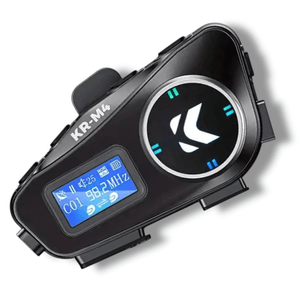 Combo De Intercomunicadores X2 Auriculares Multimedia Bluetooth Para Casco Moto Impermeable KR-M4 - Radio Fm - Pantalla