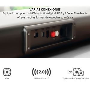Barra de Sonido Klip Xtreme Tunebar 60W RMS Bluetooth USB HDMI ARC Óptico Digital RCA + Control Remoto KSB-00A