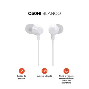 Audífonos JBL Alámbricos In Ear Manos Libres C50HI Blanco