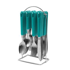 Juego de Cubiertos 6 Puestos 24 Piezas Mango Plastico con Soporte