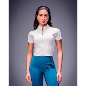 Crop Top Cuello Alto Con Cierre,  Color MARFIL Para Mujer