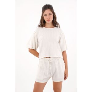 Camisa con mangas abombachadas crudo para mujer