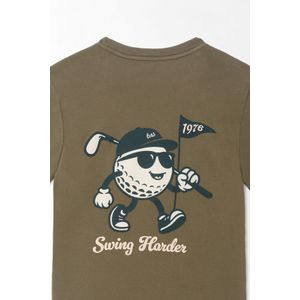 Camiseta para niño de algodón verde oliva corte regular estampado