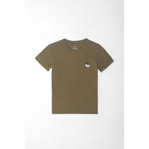 Camiseta para niño de algodón verde oliva corte regular estampado