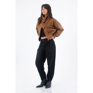 Jean para mujer en algodón negro fit relajado con pretina
