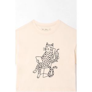 Camiseta para niña de algodón crema boxy con estampado