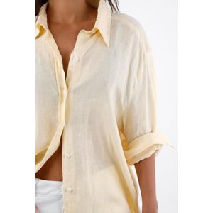 Camisa para mujer en lino amarillo oversize manga larga