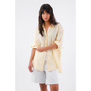 Camisa para mujer en lino amarillo oversize manga larga