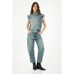 Jean para mujer de algodón azul slouchy con pretina