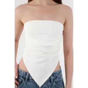 Top sin tirantes mujer poliéster blanco ajustado con bajo pico
