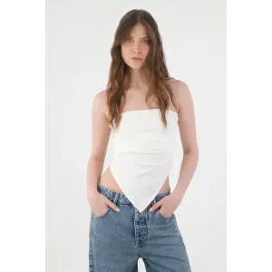 Top sin tirantes mujer poliéster blanco ajustado con bajo pico