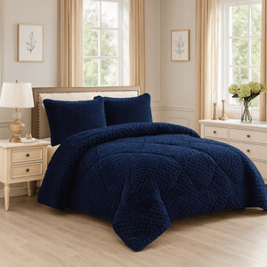 Edredón HoneySoft Velvet Voypre Tamaño Doble Panel Azul Oscuro con Fundas y Cojines