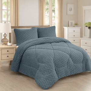 Edredón HoneySoft Velvet Voypre Tamaño Doble Panel Gris Azulado con Fundas y Cojines