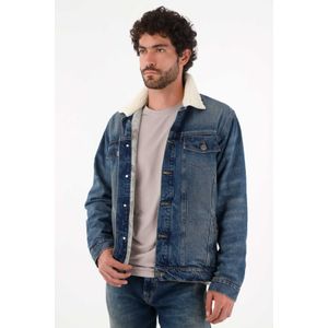 Abrigo para hombre algodón azul fit recto con borreguito
