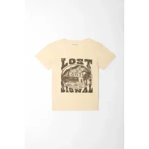 Camiseta para mujer algodón beige corte recto con estampado