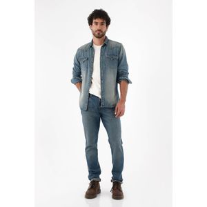 Camisa para hombre de algodón índigo fit relajado lavado vintage