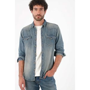 Camisa para hombre de algodón índigo fit relajado lavado vintage