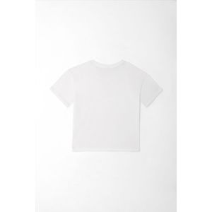 Camiseta niña algodón blanco fit recto con detalle de corazones