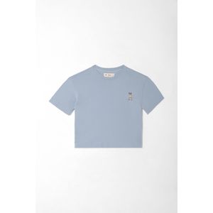 Camiseta para mujer de algodón azul crop con bordado