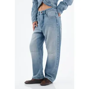 Jean para mujer algodón azul pierna herradura con pretina