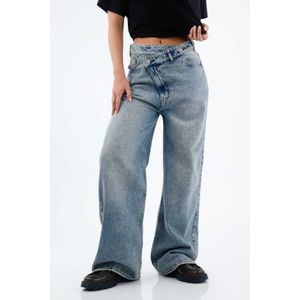 Jean para mujer en algodón azul pierna ancha vintage