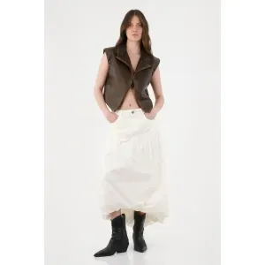 Falda larga para mujer de algodón blanca globo con frunce