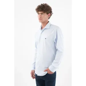 Camisa para hombre en algodón azul claro fit clásico preteñida