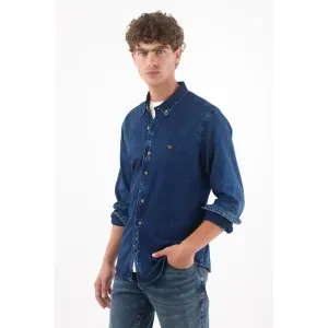 Camisa para hombre algodón índigo corte relajado con lavado