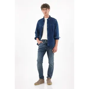 Camisa para hombre algodón índigo corte relajado con lavado