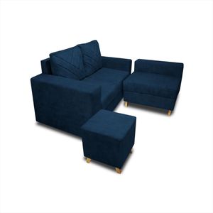 Sala Amsterdam 2P +Silla+Puff Tela Petfriendly Azul Petroleo