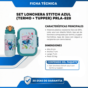 Set Lonchera Stitch Azul (Termo + Tupper) PRLA-828