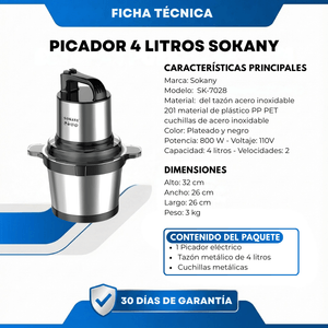 Picador Eléctrico Sokany 4 Litros