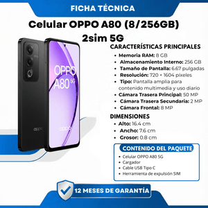 Celular OPPO A80 (8/256GB)2sim 5G Negro