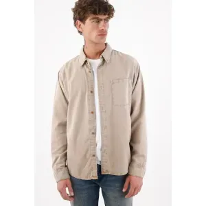 Camisa para hombre de algodón beige fit relajado con acabado lavado