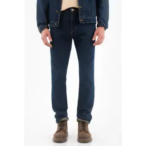Jean para hombre de denim de algodón azul índigo corte recto con lavado oscuro uniforme