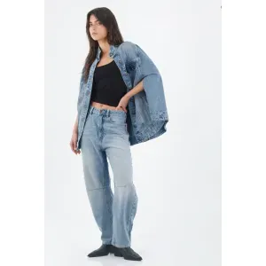 Capa mujer de algodón azul índigo relajada cuello alto