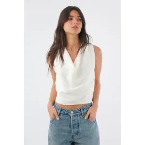 Top para mujer en poliéster blanco corto cuello drapeado