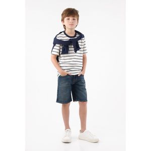 Bermuda para niño de algodón azul denim fit recto con lavado desgastado suave