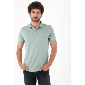 Polo para hombre en algodón verde salvia fit regular con logo bordado